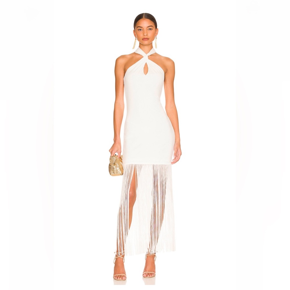 Alice + Olivia Steph Twist Neck Fringe Dress in Off White - size 4